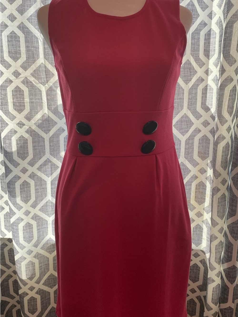 LOFT Crimson Sheath Dress with Decorative Black Buttons